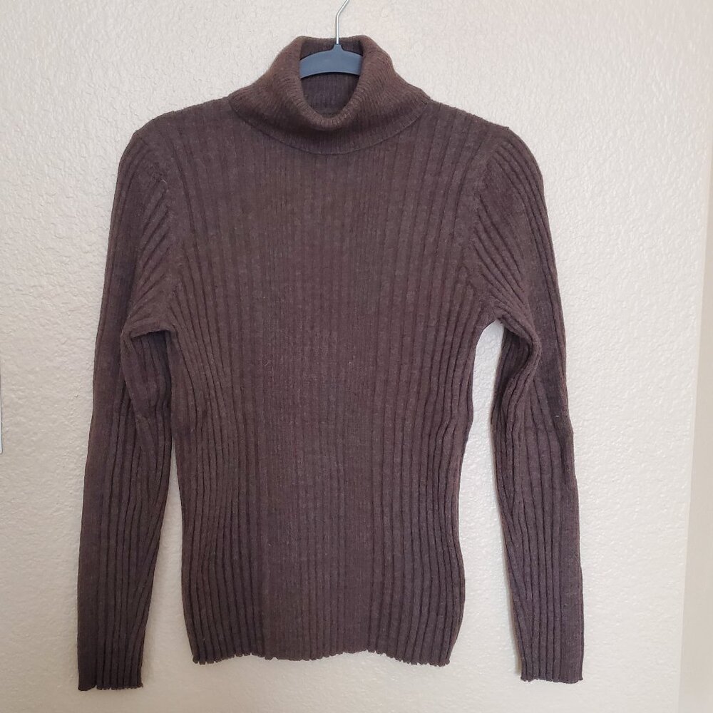 Eddie Bauer Merino Wool Brown Ribbed Sweater Turtleneck